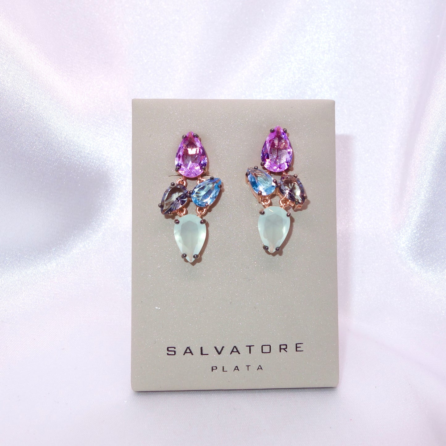 Pendientes Plata 925 Chapado Rosa Circonitas Multicolor