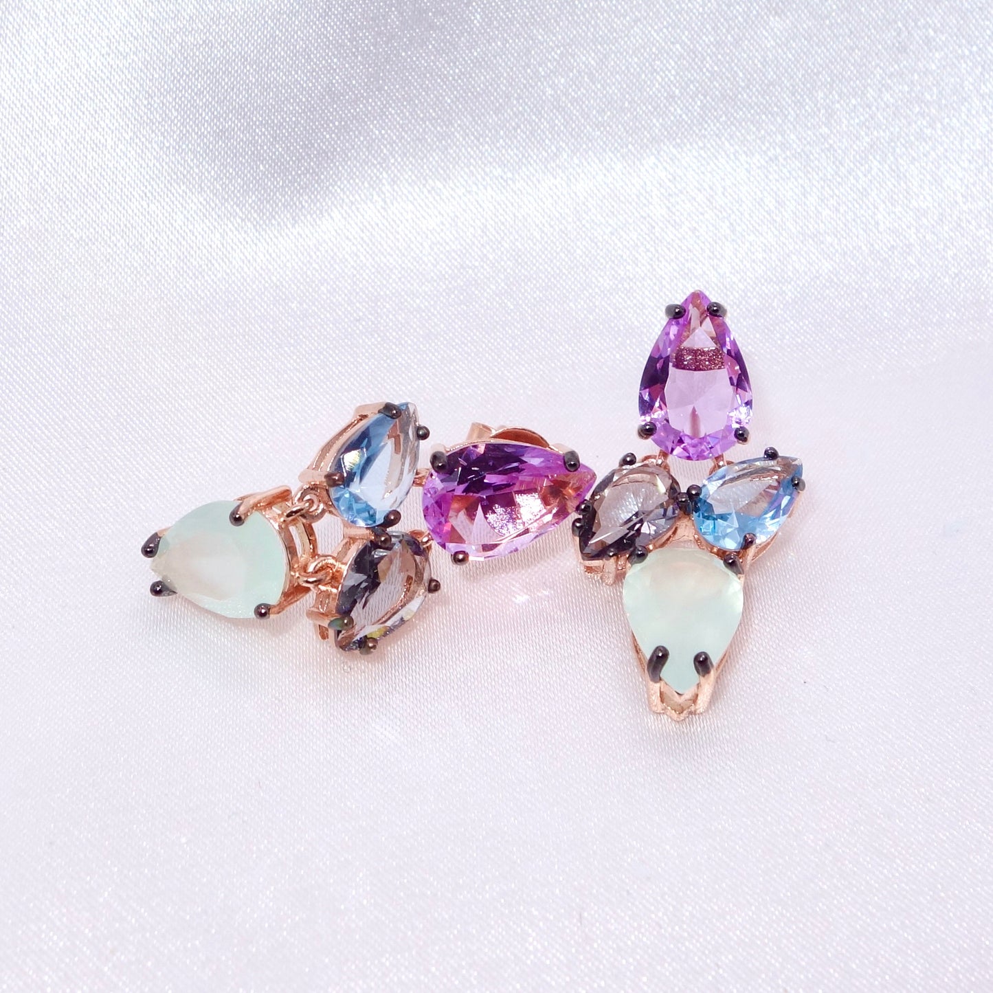 Pendientes Plata 925 Chapado Rosa Circonitas Multicolor
