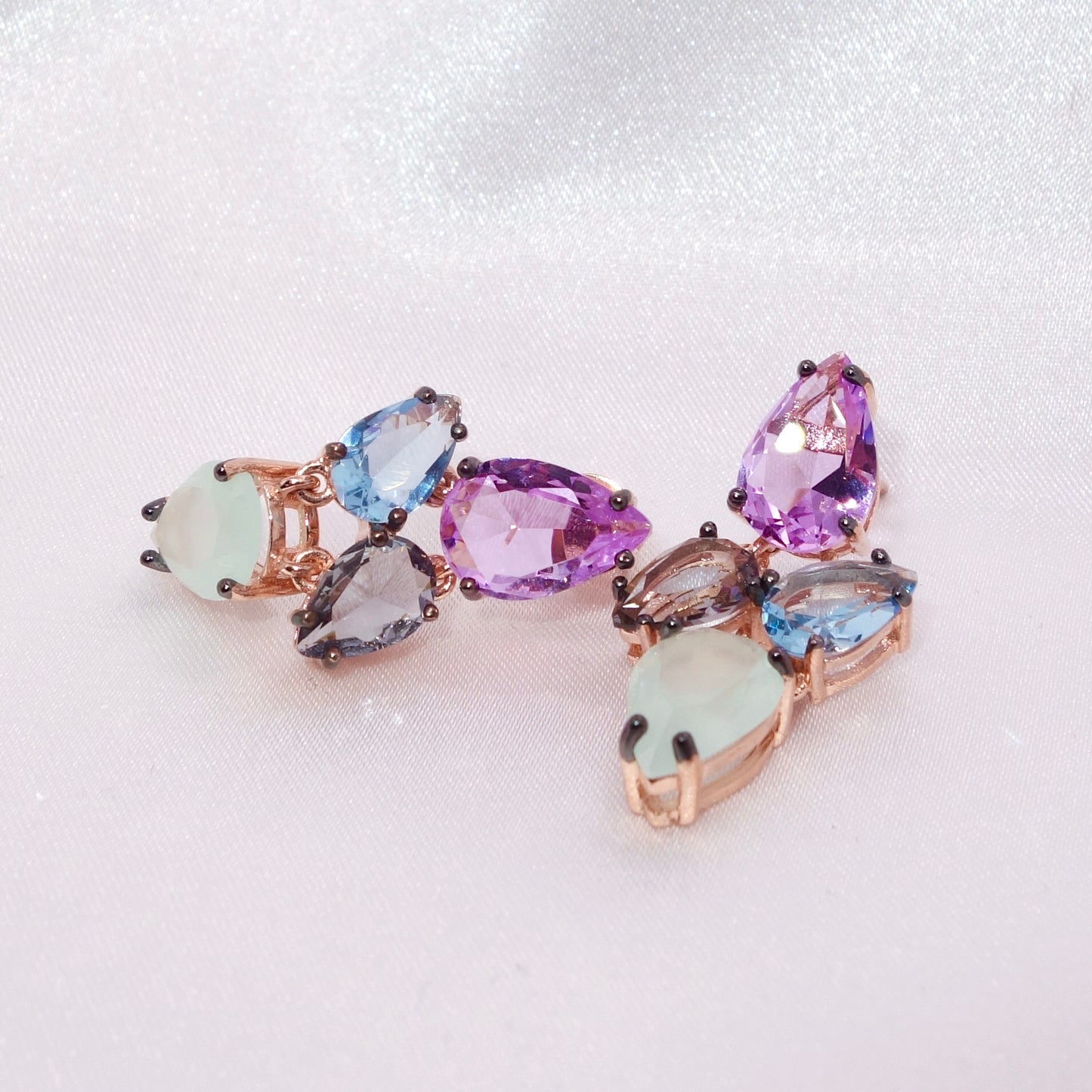 Pendientes Plata 925 Chapado Rosa Circonitas Multicolor