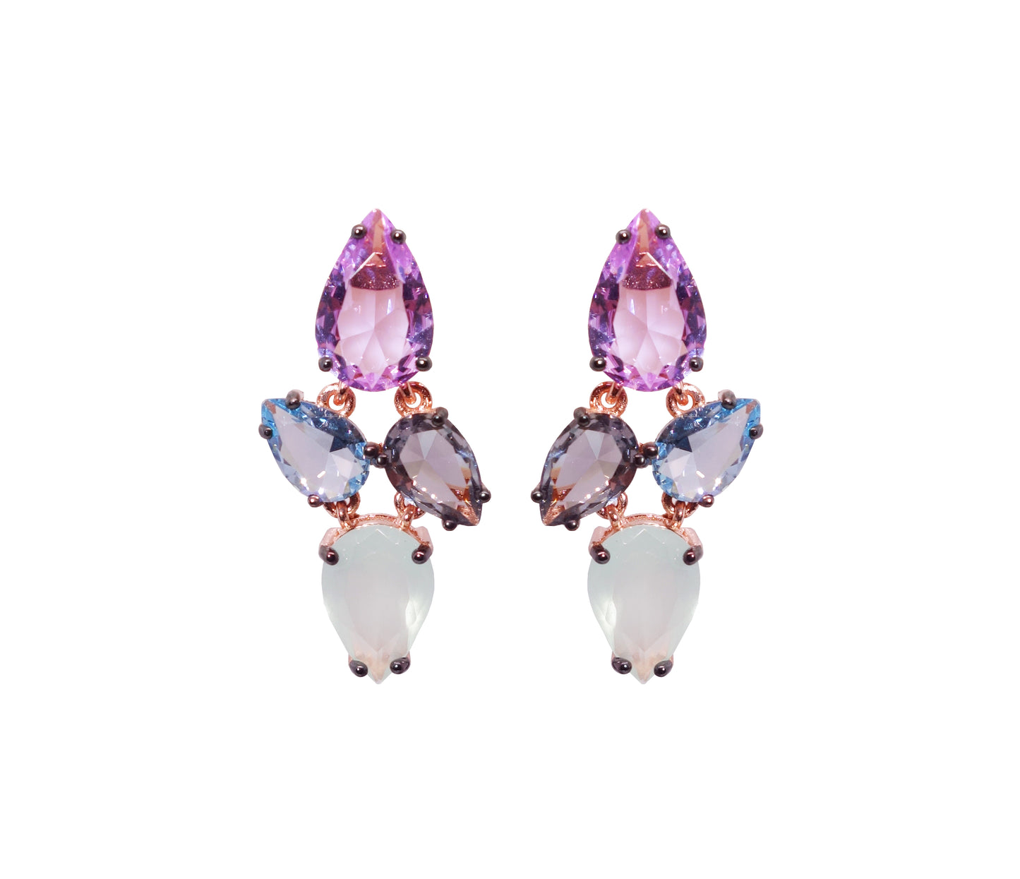 Pendientes Plata 925 Chapado Rosa Circonitas Multicolor