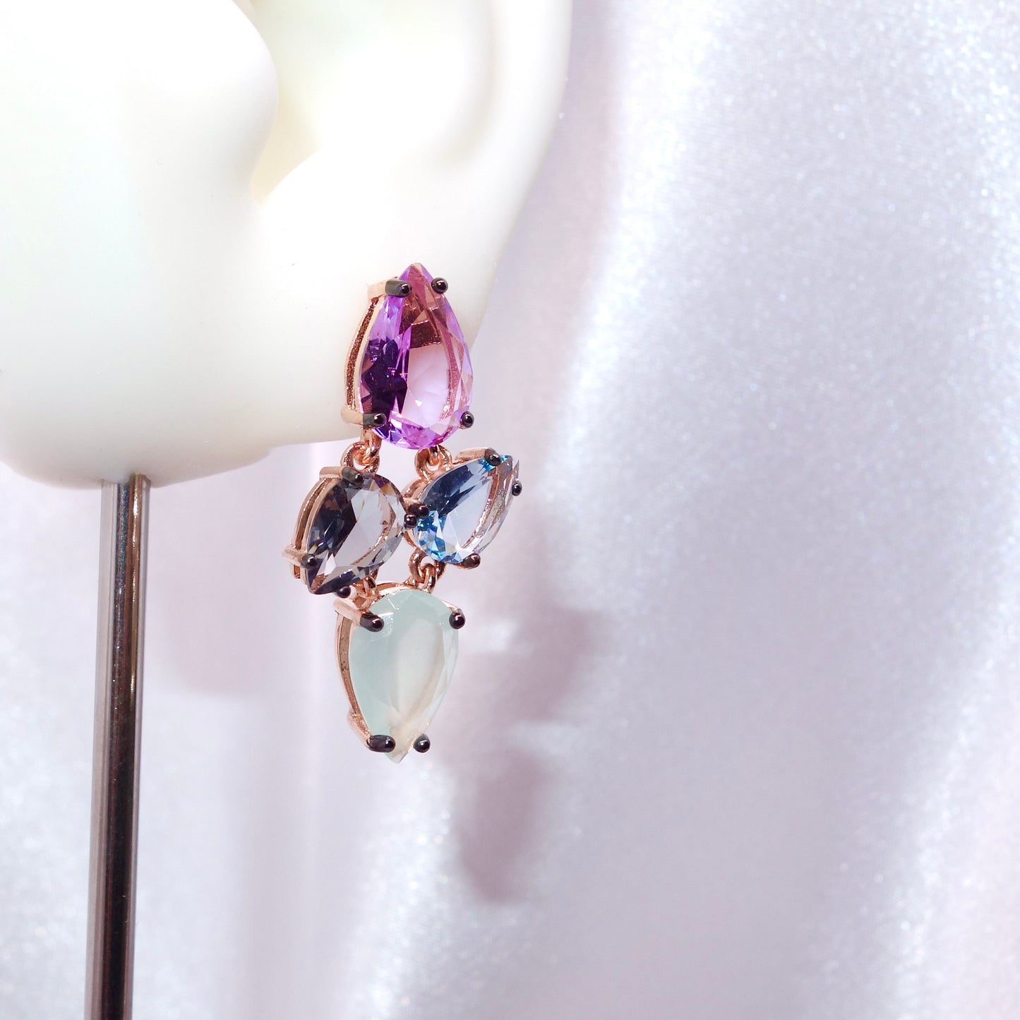 Pendientes Plata 925 Chapado Rosa Circonitas Multicolor