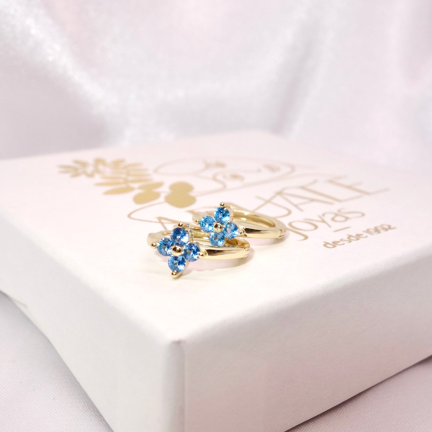 Pendientes Aros Plata Chapado Dorado Circonita Flor