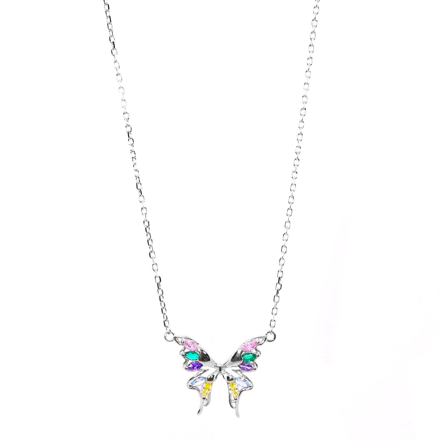 Collar de Plata de Mariposa con Circonitas de Multicolor