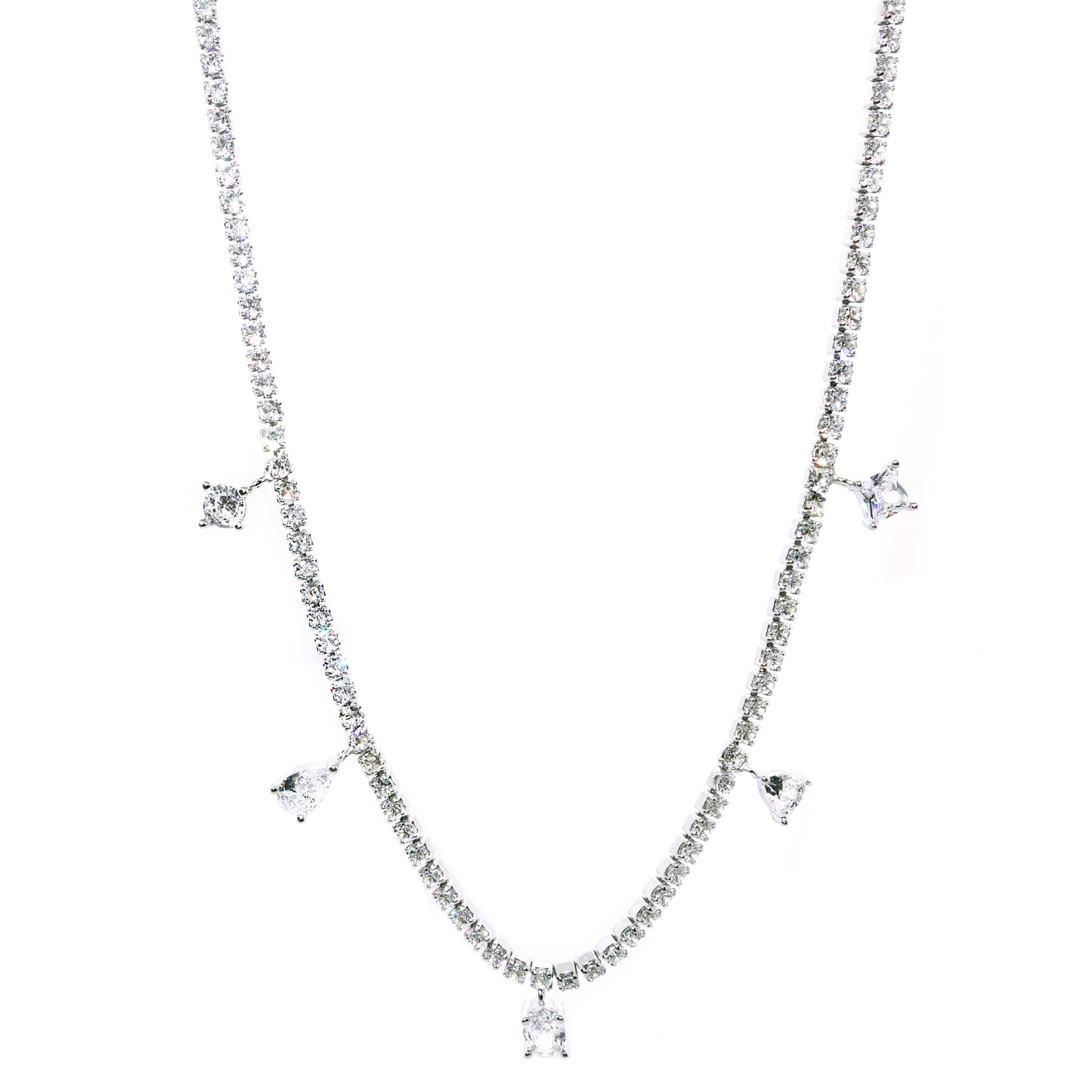 Collar de Plata estilo Riviere con Piedras Colgando