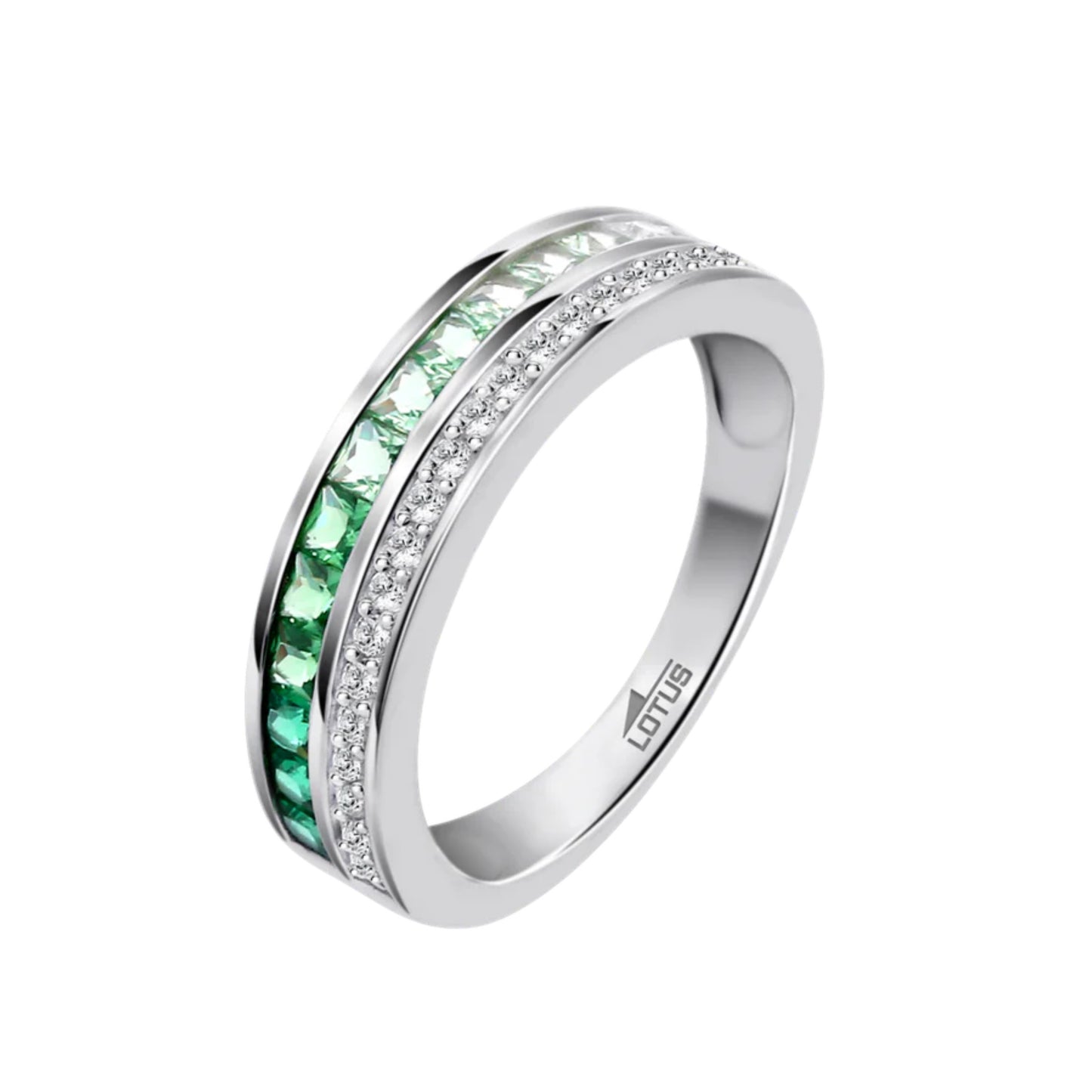 Lotus Women's Silver Ring with Green and White Cubic Zirconia