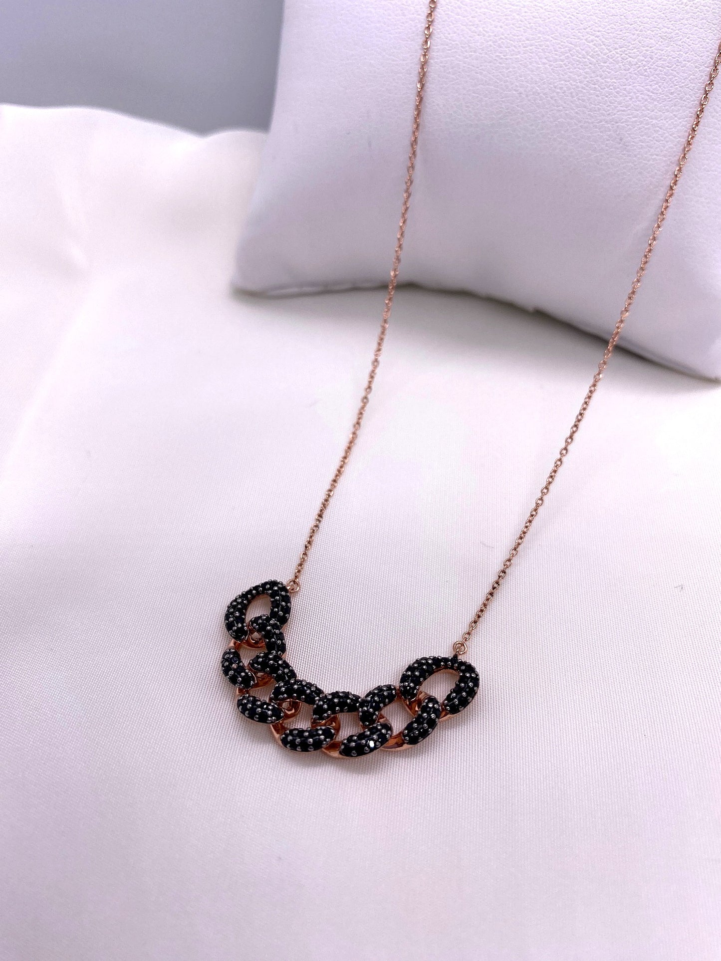 Colgante Cadena Negra Plata 925 Chapado Oro Rosa Salvatore