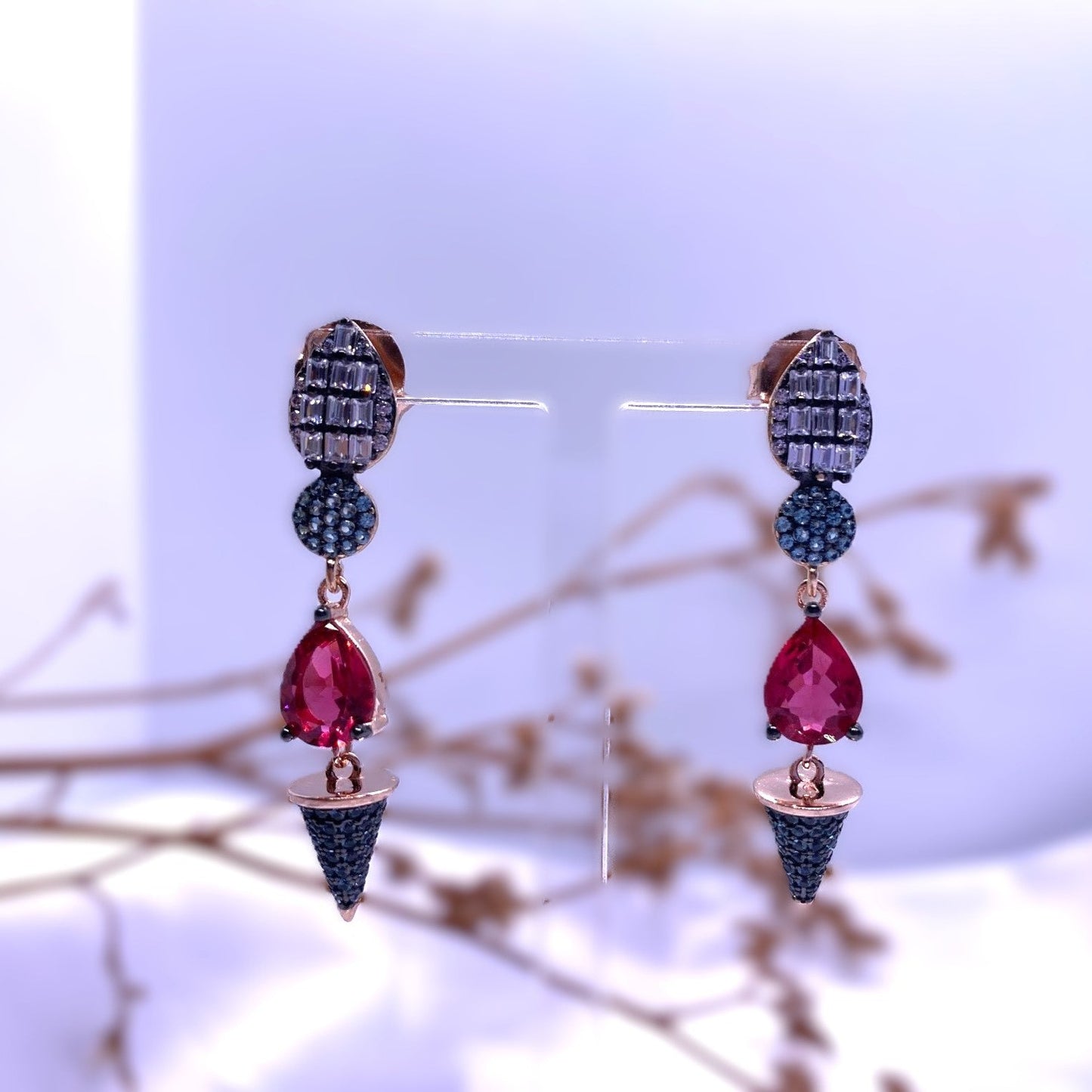 Pendientes Plata Baño Rutenio Rosa Circonitas Salvatore