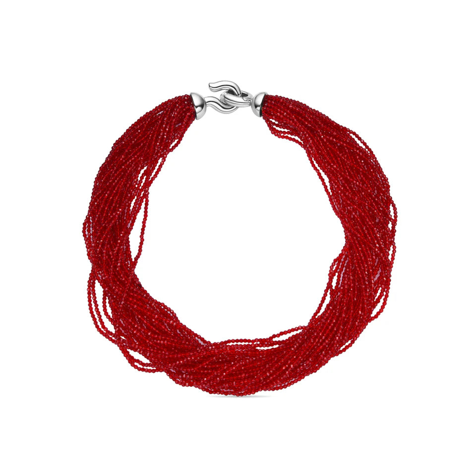 Collar de Cristal Rojo Plata de Ley acabado en rodio - Kibak