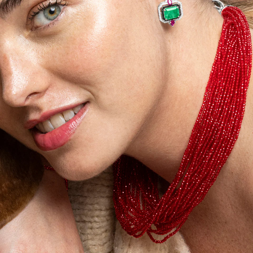 Collar de Cristal Rojo Plata de Ley acabado en rodio - Kibak