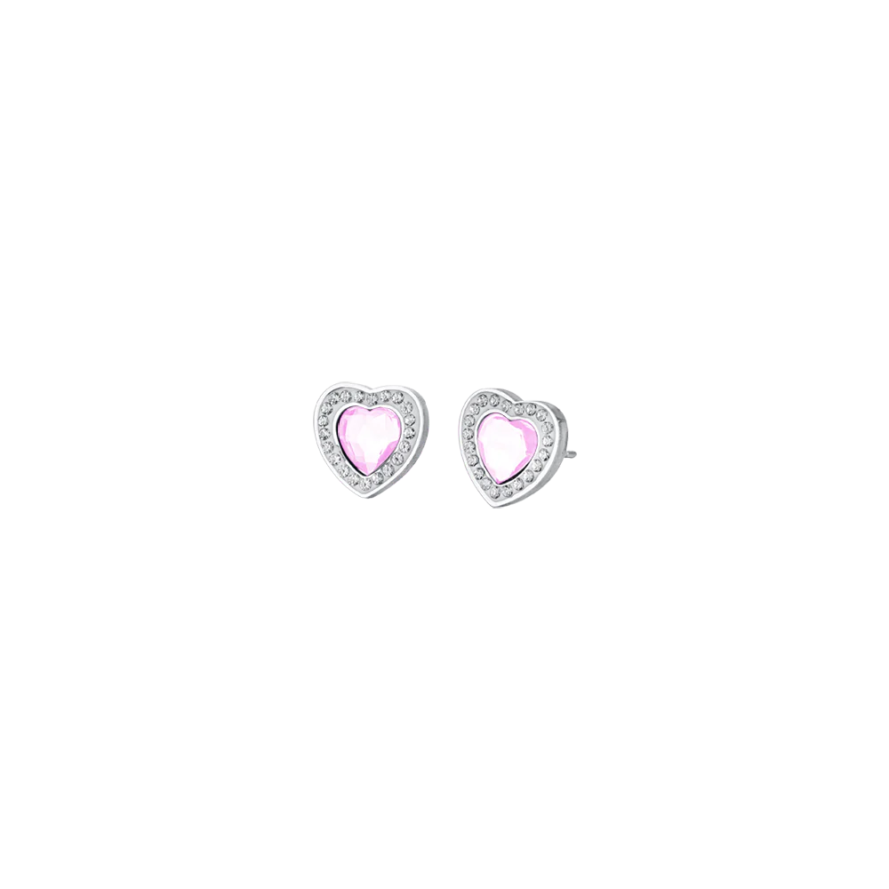 Pendientes De Acero Con Corazón Rosa