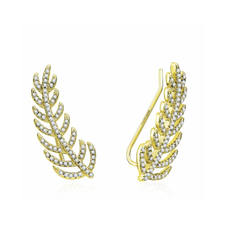 Pendientes Trepadores Plata Chapado Dorado Hoja Circonitas