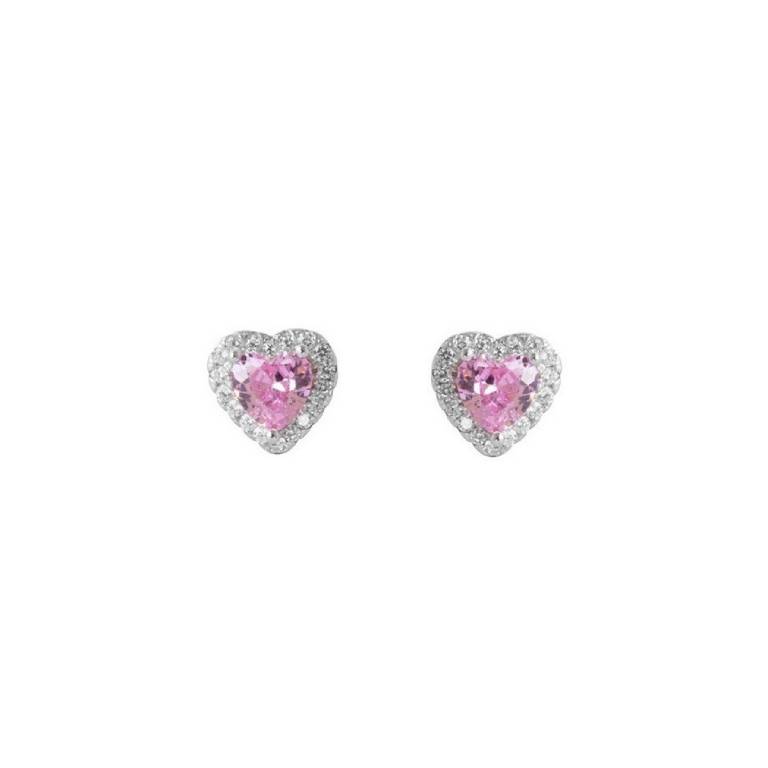 Pendientes Plata Corazón Circonita Rosa