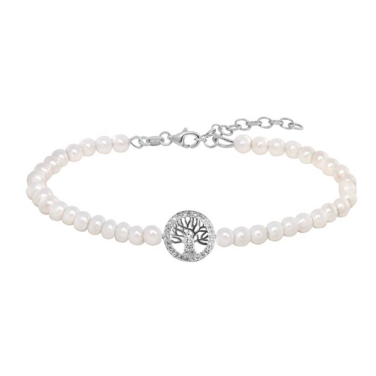 Pulsera Plata Perlas Árbol De La Vida