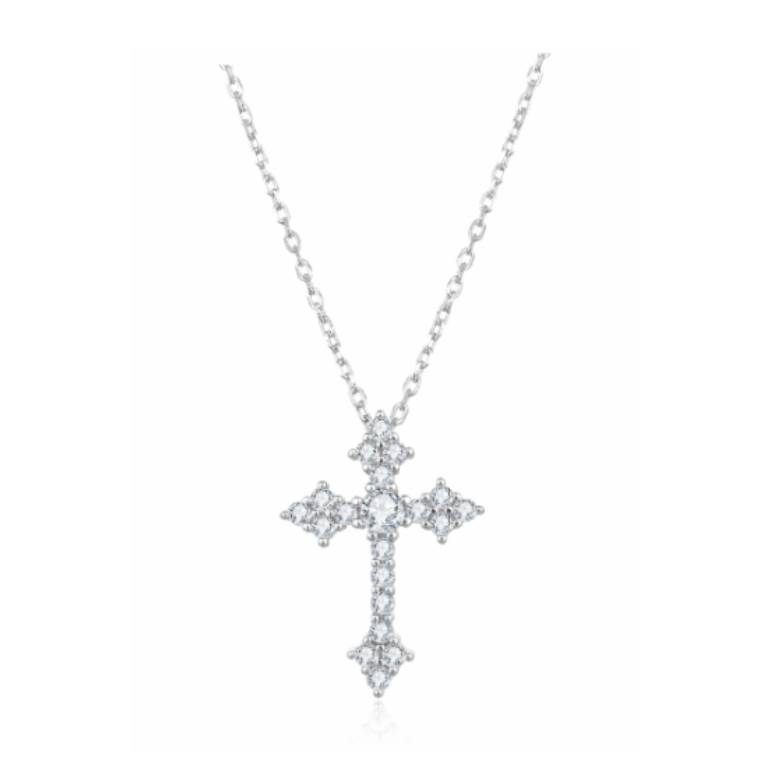 Collar Plata Circonitas Cruz Gótica