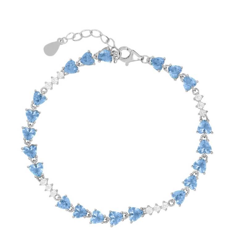 Pulsera Plata Tira Circonitas Brillantes Corazón Celeste