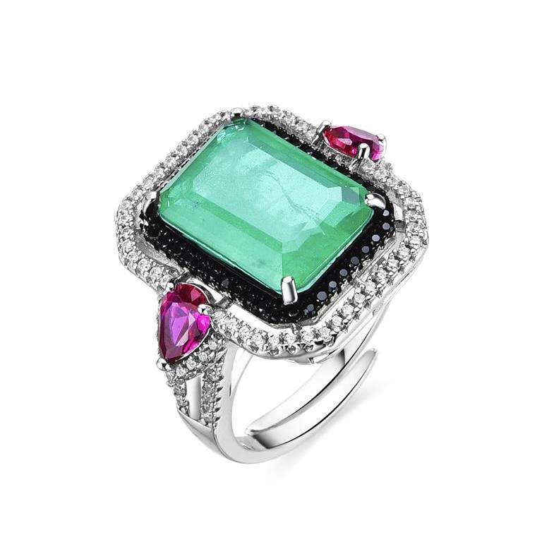 Anillo Plata De Ley 925 Circonitas Verde Esmeralda