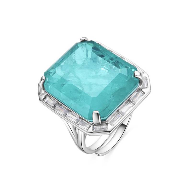 Anillo Plata De Ley 925 Circonita Color Aguamarina