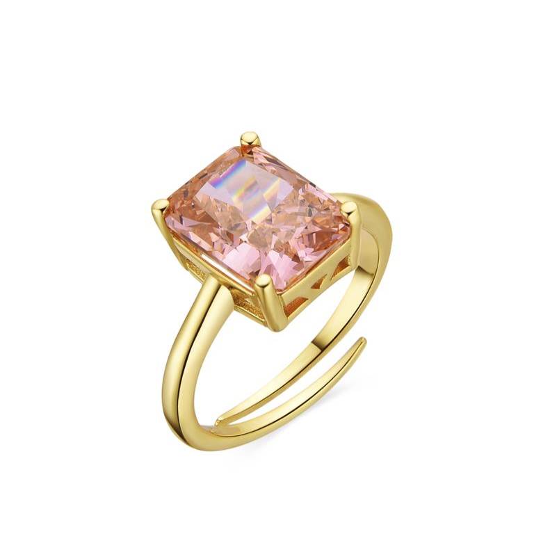 Anillo Plata De Ley 925 Chapado Dorado Circonita Rosa