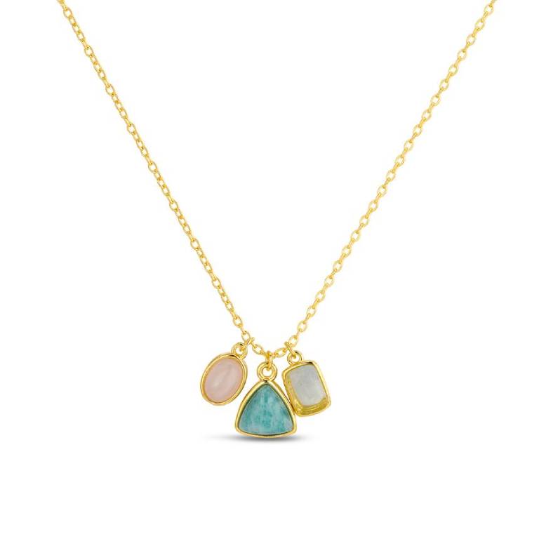 Collar Plata De Ley 925 Chapado Con Colgante Piedra Natural