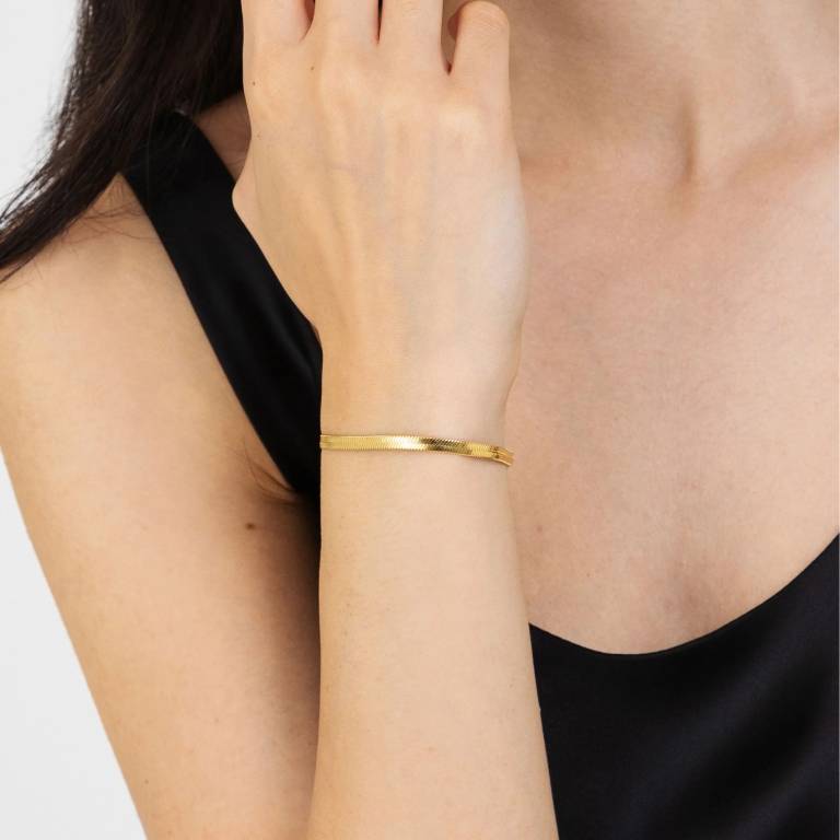 Pulsera Acero Serpiente Plano Chapado Dorado