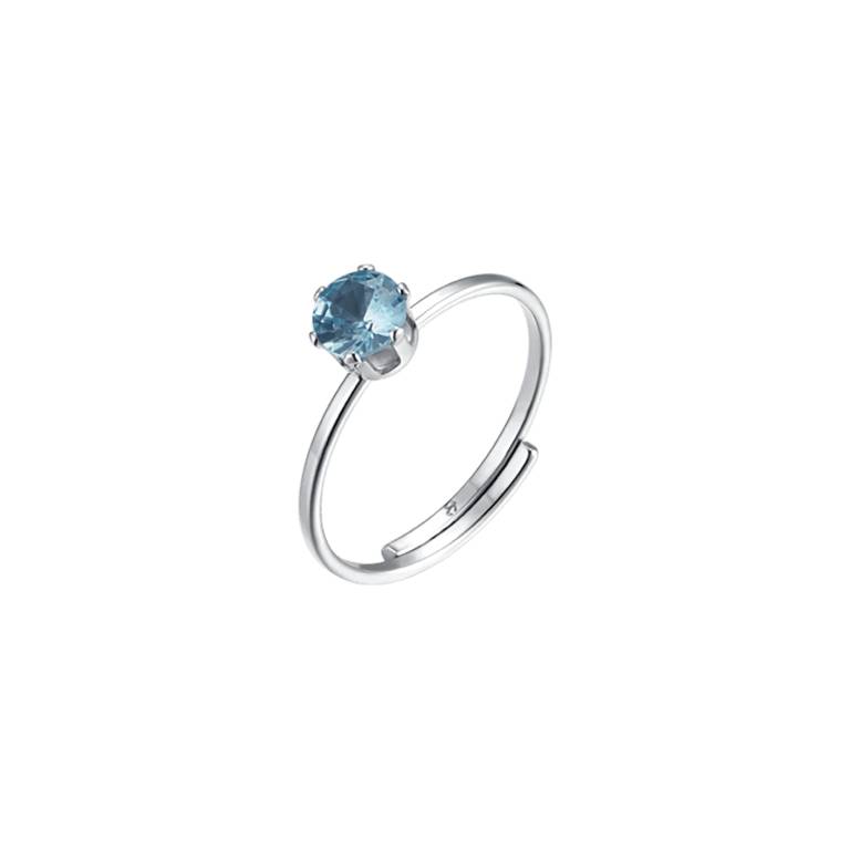 Anillo Acero Ajustable Circonita Celeste