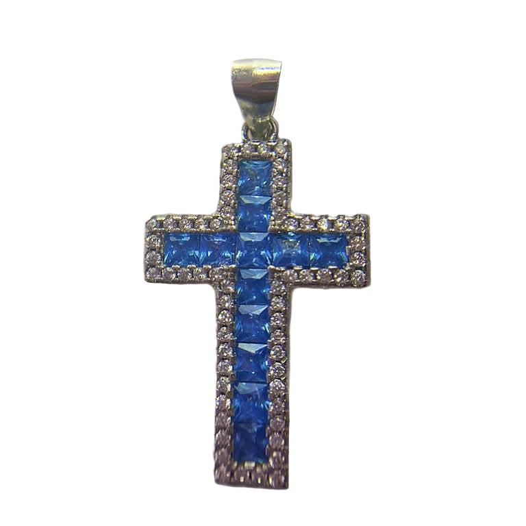 925 Sterling Silver Cross with Colored Zirconia