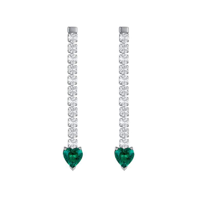 Pendientes Acero Largos Riviere Corazón Verde