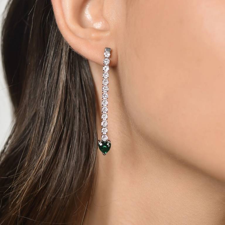 Pendientes Acero Largos Riviere Corazón Verde