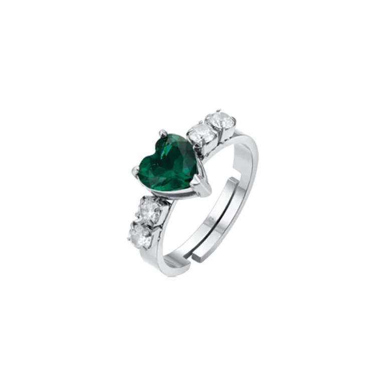Anillo Acero Ajustable Corazón Esmeralda Circonitas Luca Barra