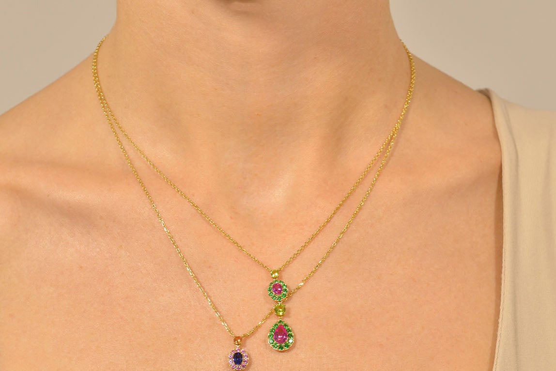 Collar Plata Chapado Dorado Rubí Óvalo Pera