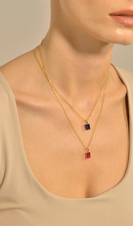 Collar Plata Dorada Circonita Rubí