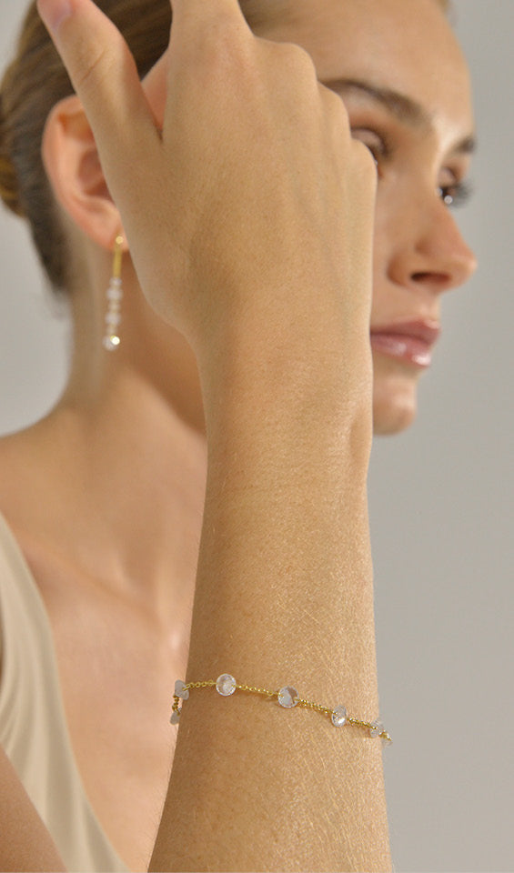 Pulsera Plata Dorada Cadena con Circonitas Blancas