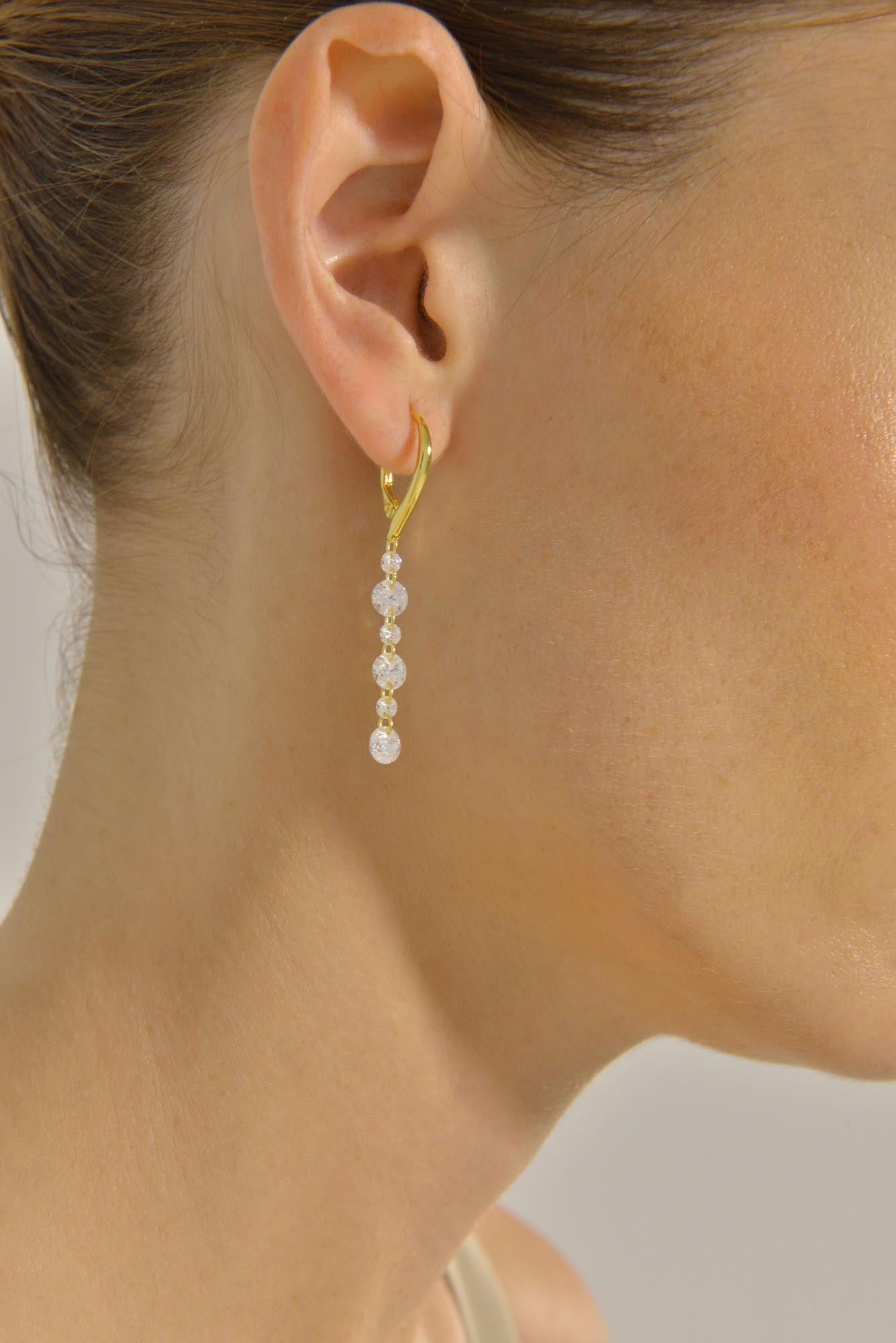 Pendientes Plata Dorada Tira Circonitas