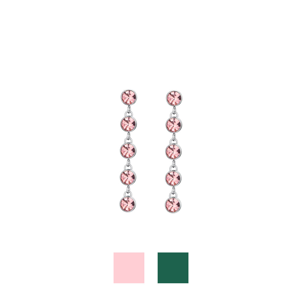Pendientes Acero Tira Circonitas Rosa