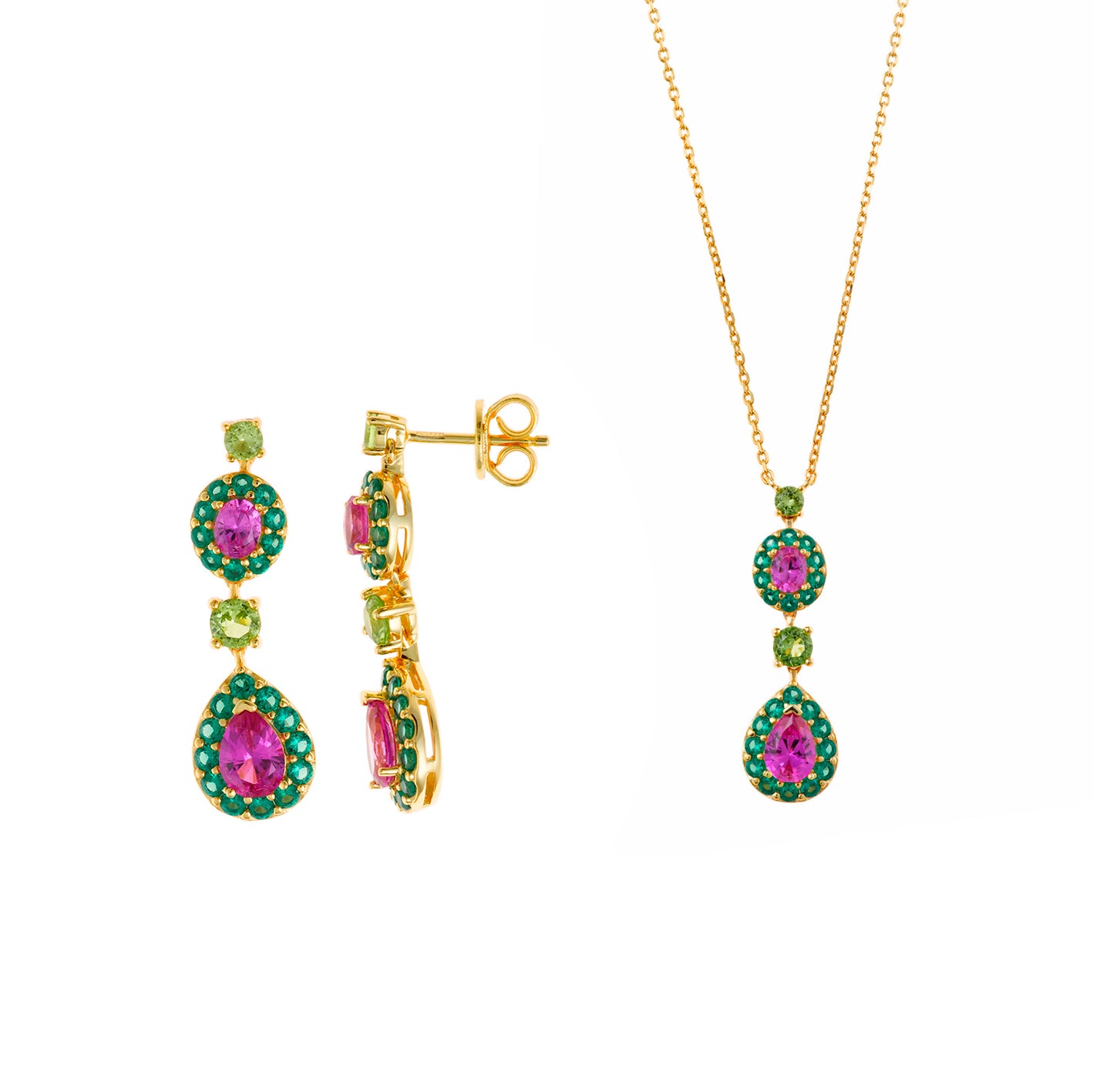 Pendientes Plata Chapado Dorado Rubí Óvalo