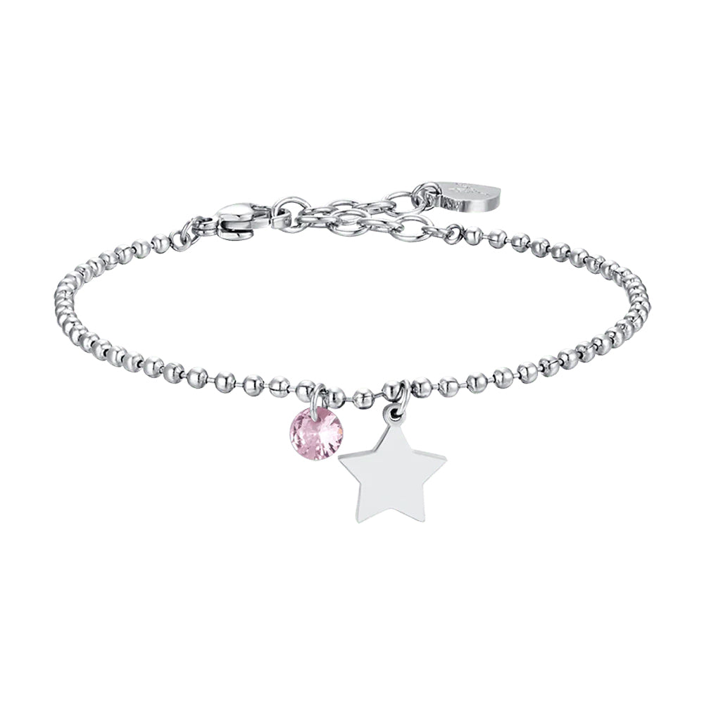Pulsera De Acero Para Mujer Con Estrella Y Circonita Rosa