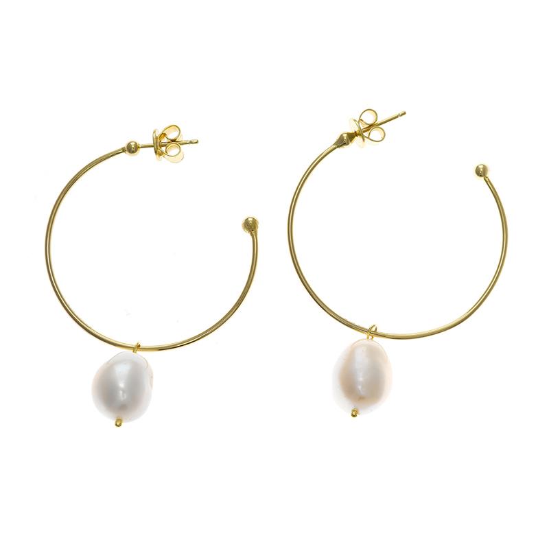 Pendientes Aro Plata Dorada Perla Barroca