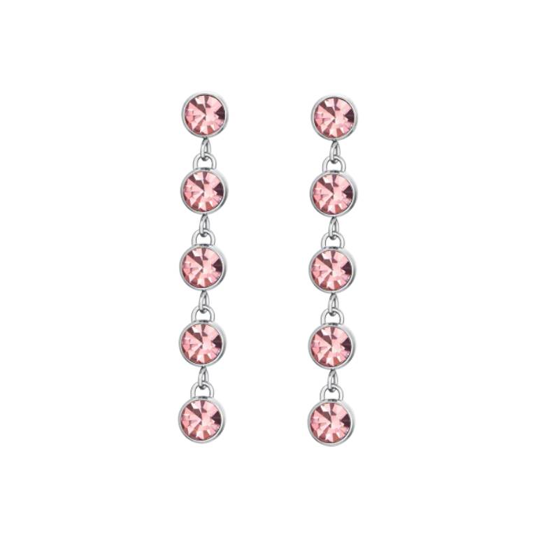 Pendientes Acero Tira Circonitas Rosa