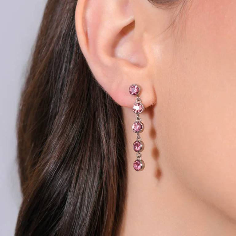Pendientes Acero Tira Circonitas Rosa
