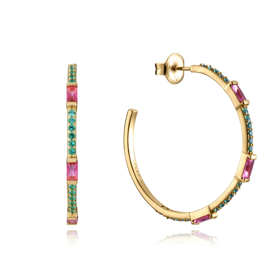 Pendientes Viceroy de plata de ley con baño de oro y circonitas de color rosas y verdes