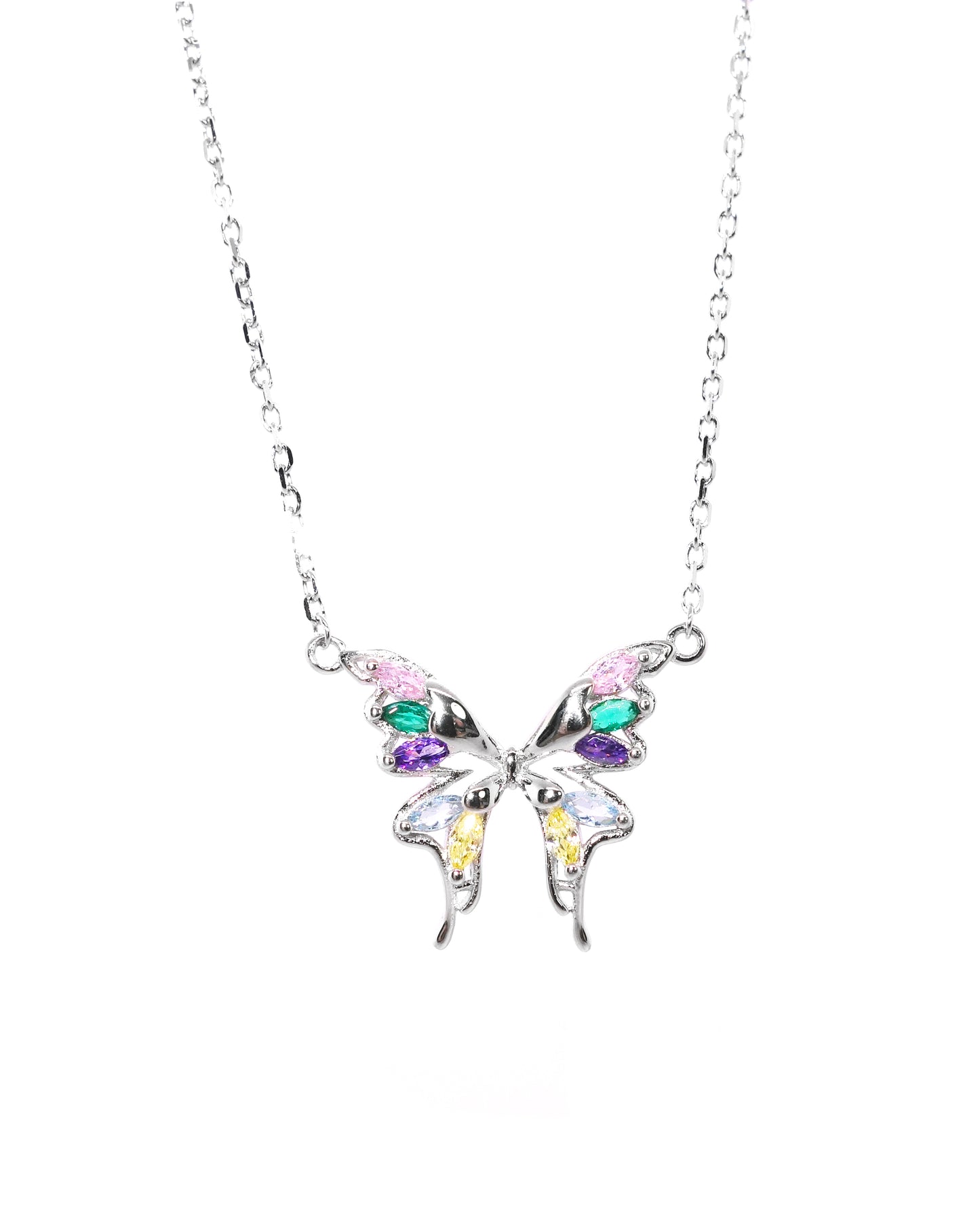 Collar de Plata de Mariposa con Circonitas de Multicolor