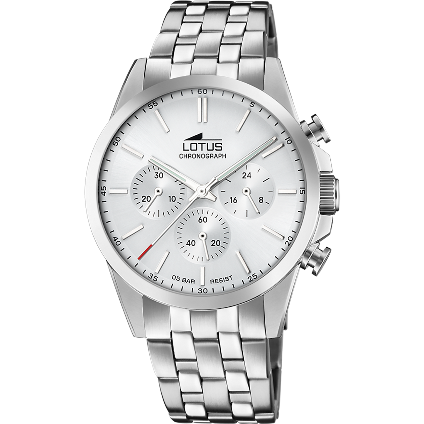 Reloj Hombre de Lotus Chrono Blanco Correa De Acero Inoxidable 316L