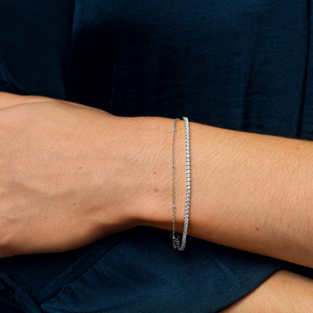 Pulsera Doble Cadena y Riviere Lotus Plata Mujer