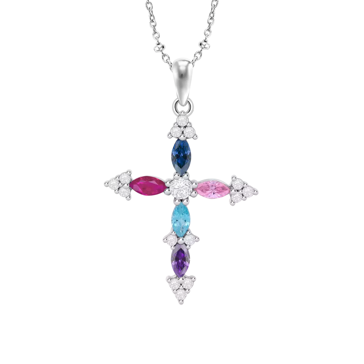 Collar Lotus Silver Con Cruz Y Circonitas Multicolor