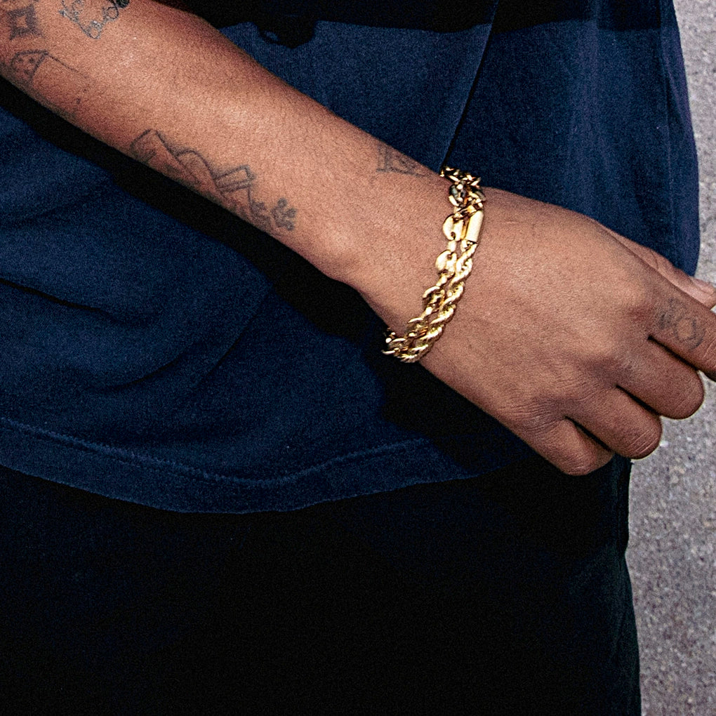 Lotus Bracelet for Men, Gold Steel