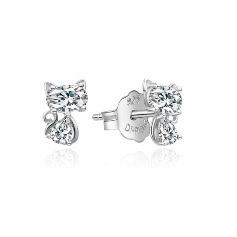 Pendientes Plata Circonita Gatito Plateado