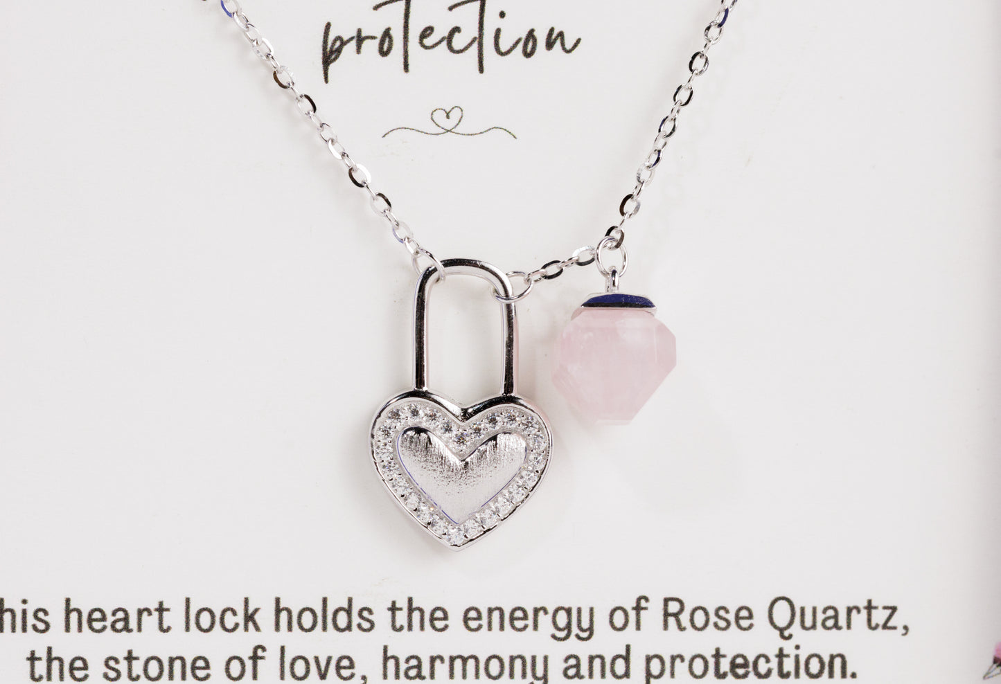 Colgante Amuleto Amor Candado Corazón Cuarzo Rosa Plata De Ley Aruale Joyas