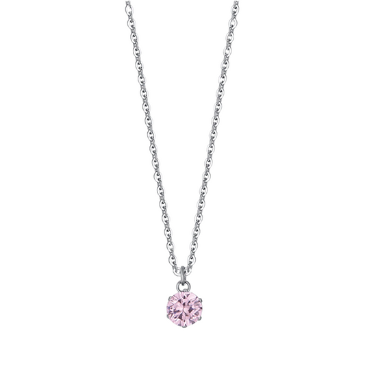 Cadena Acero Con Colgante Circonita Color Rosa De Francia