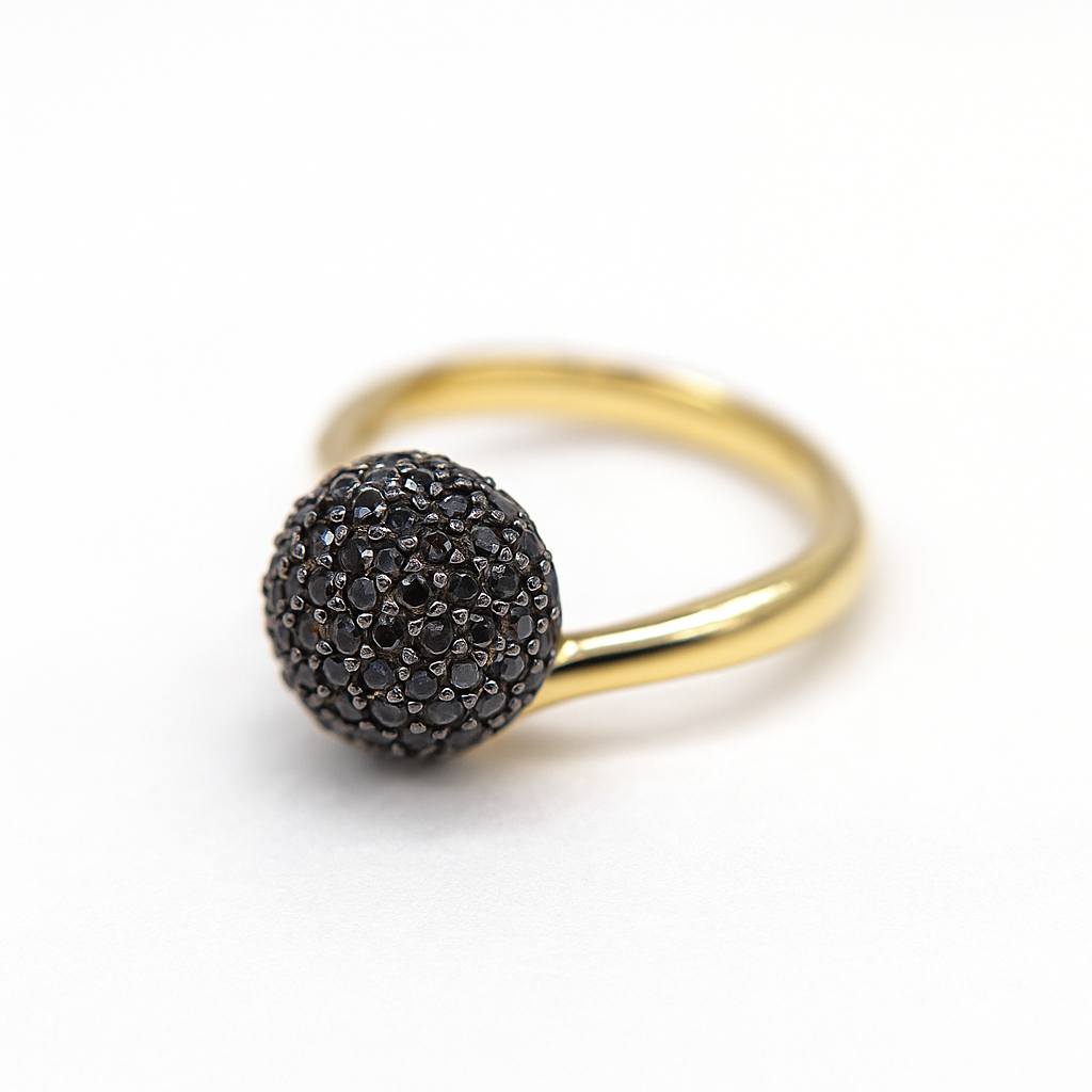 Anillo Plata 925 Chapado Oro Circonitas Negras Salvatore