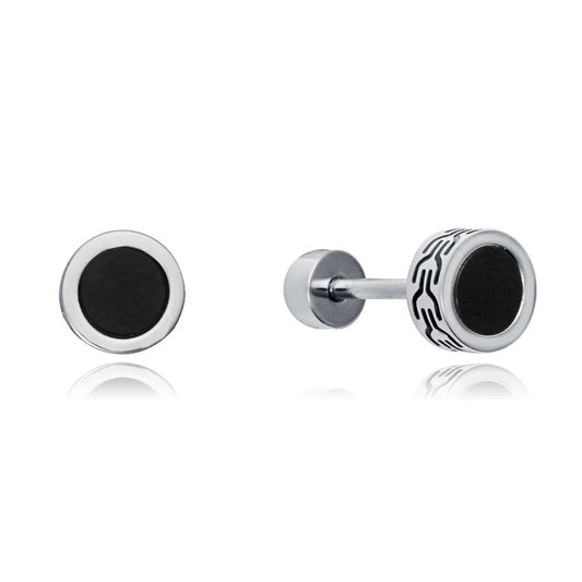 Men's Earrings in Steel with Black Agate